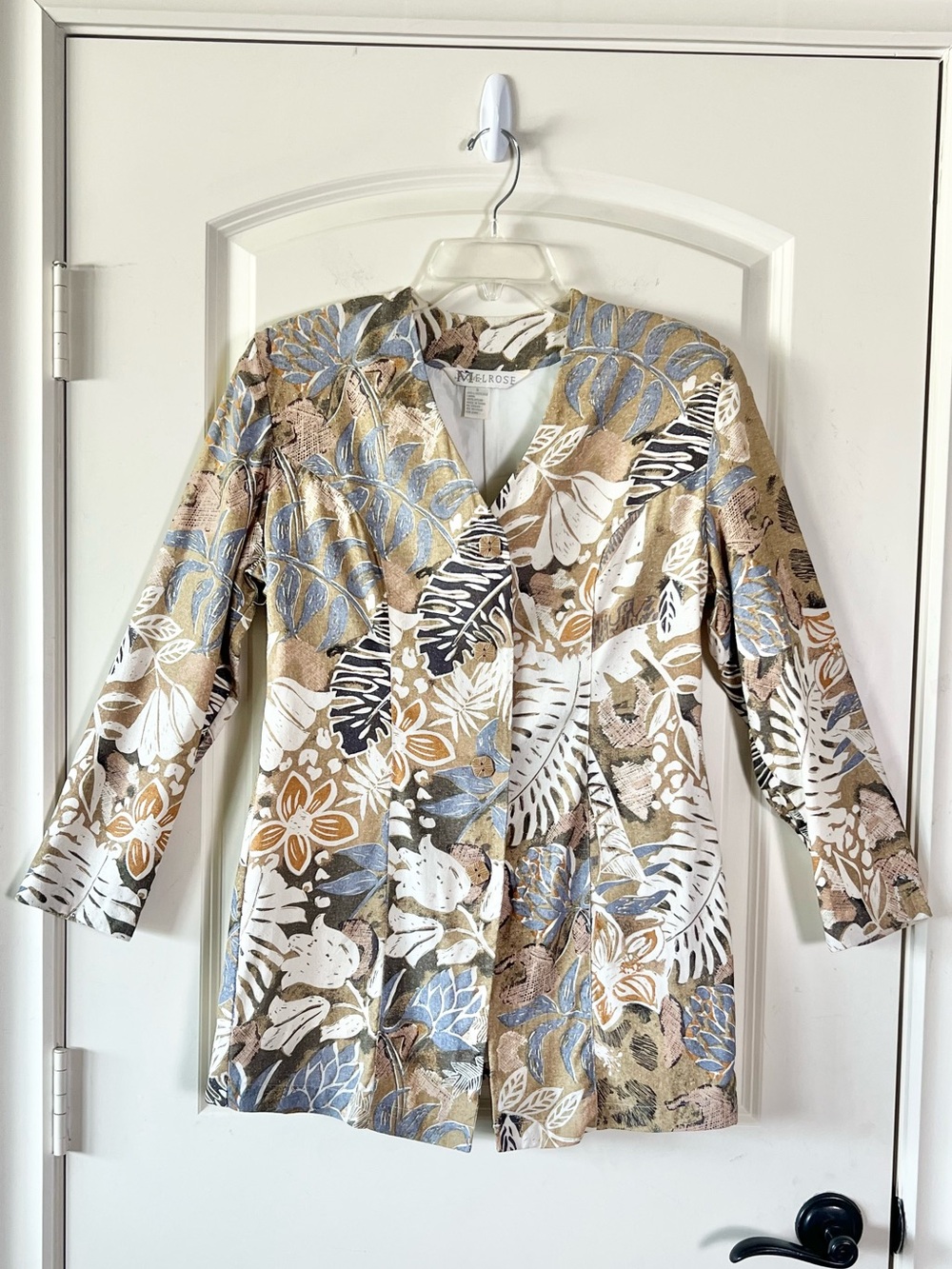 Vintage Melrose 100% Silk Botanical Floral Print Neutral Blazer Jacket